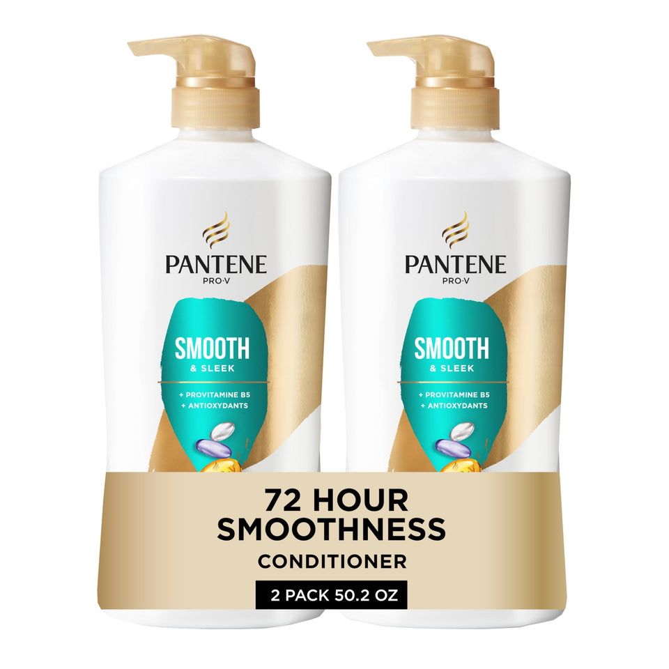 Pantene smooth and sleek front packaging showing size and benefits