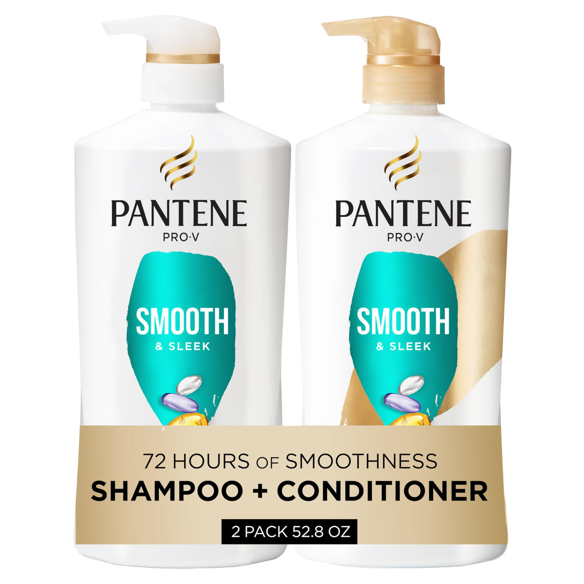 Pantene front packaging showing Smooth & Sleek set and benefits