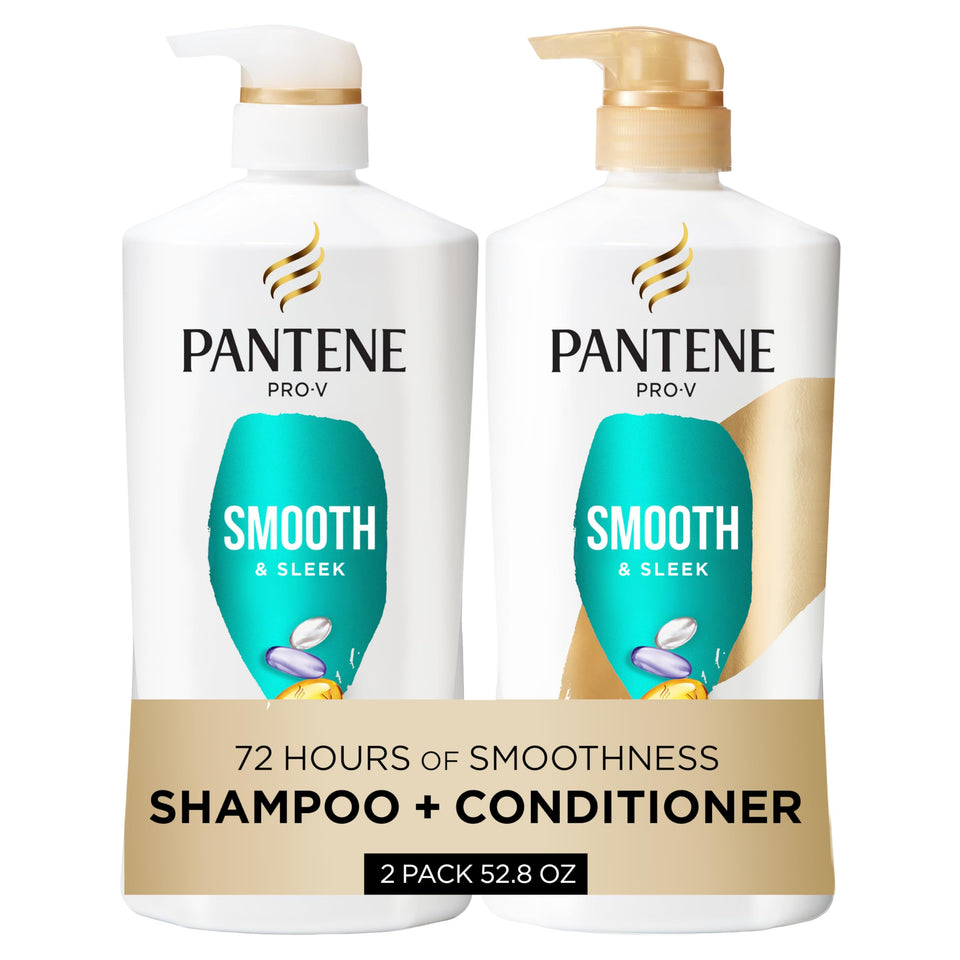 Pantene front packaging showing Smooth & Sleek set and benefits