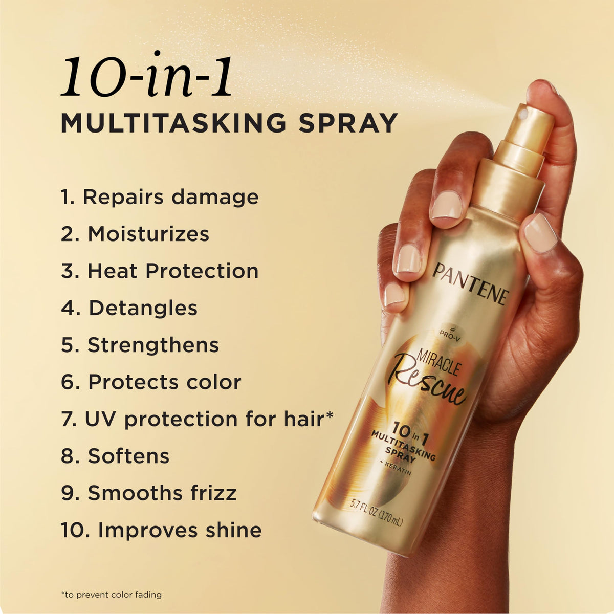 Pantene spray nozzle dispensing mist for easy application