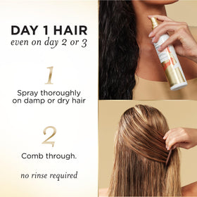 Pantene being misted on wet hair for easier detangling and softness
