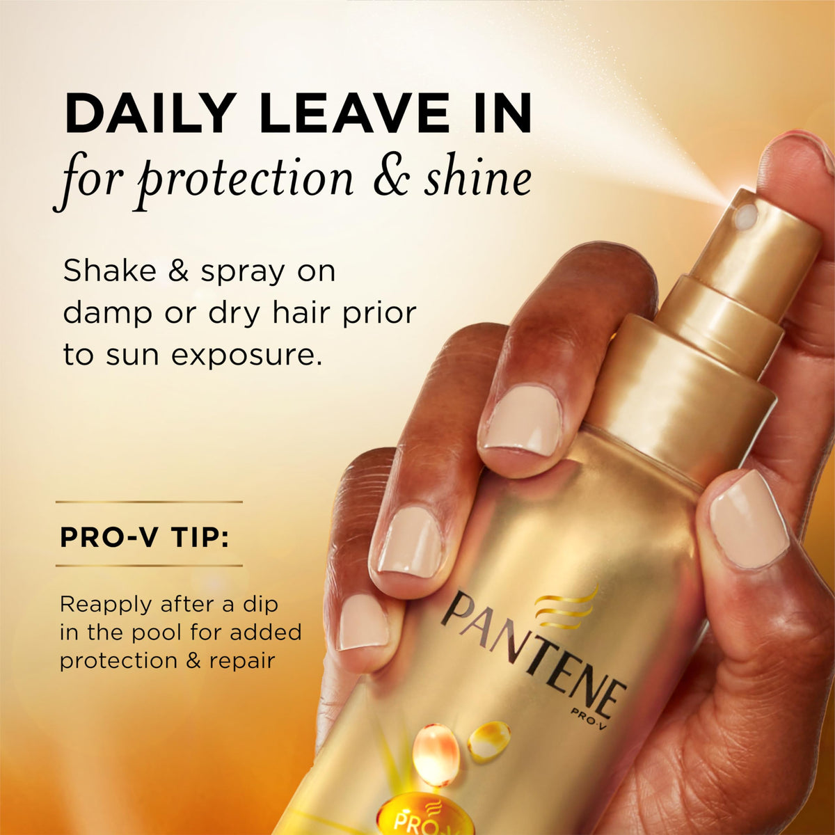 Pantene Sunkiss Glow before and after hair ends showing reduced frizz and shine