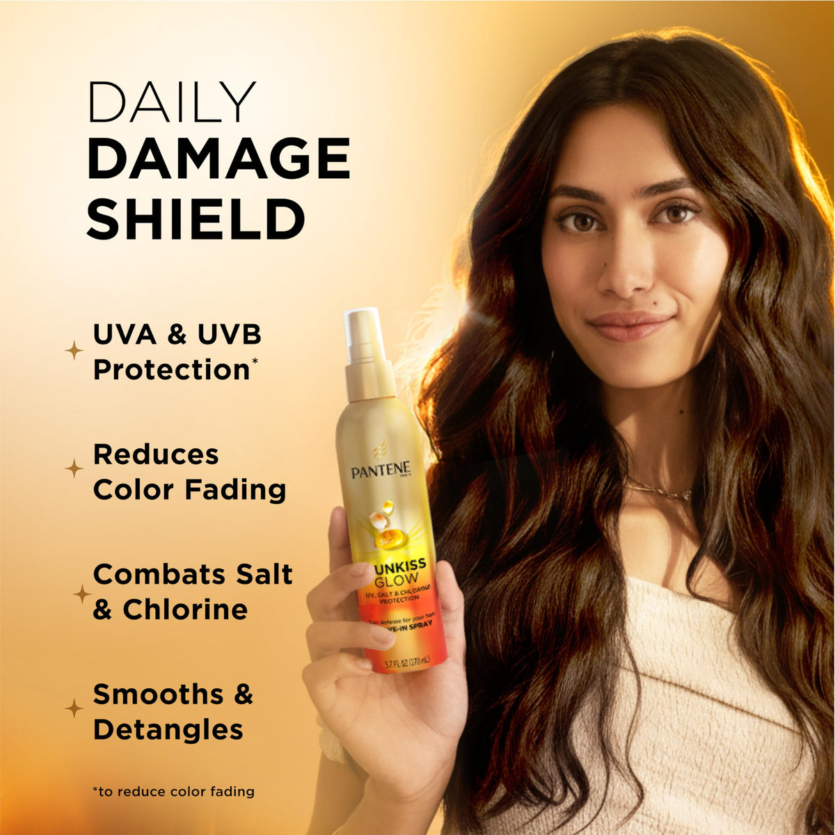 Pantene Sunkiss Glow texture on a hair strand highlighting smoother shine