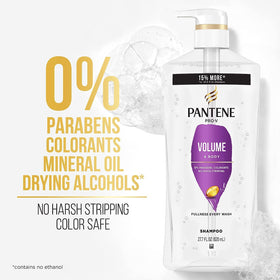 Pantene bottle close-up highlighting label and lightweight formula benefits