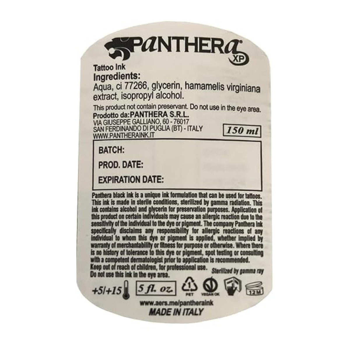 Panthera 5oz bottle next to a coin showing scale and professional capacity
