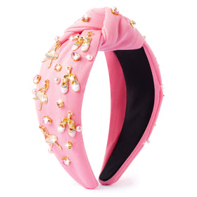 PANTIDE front view of pink jeweled knotted headband showing full design and appeal