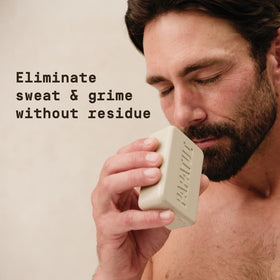 PAPATUI lather in hands demonstrating rich foam and effective cleansing for active routines