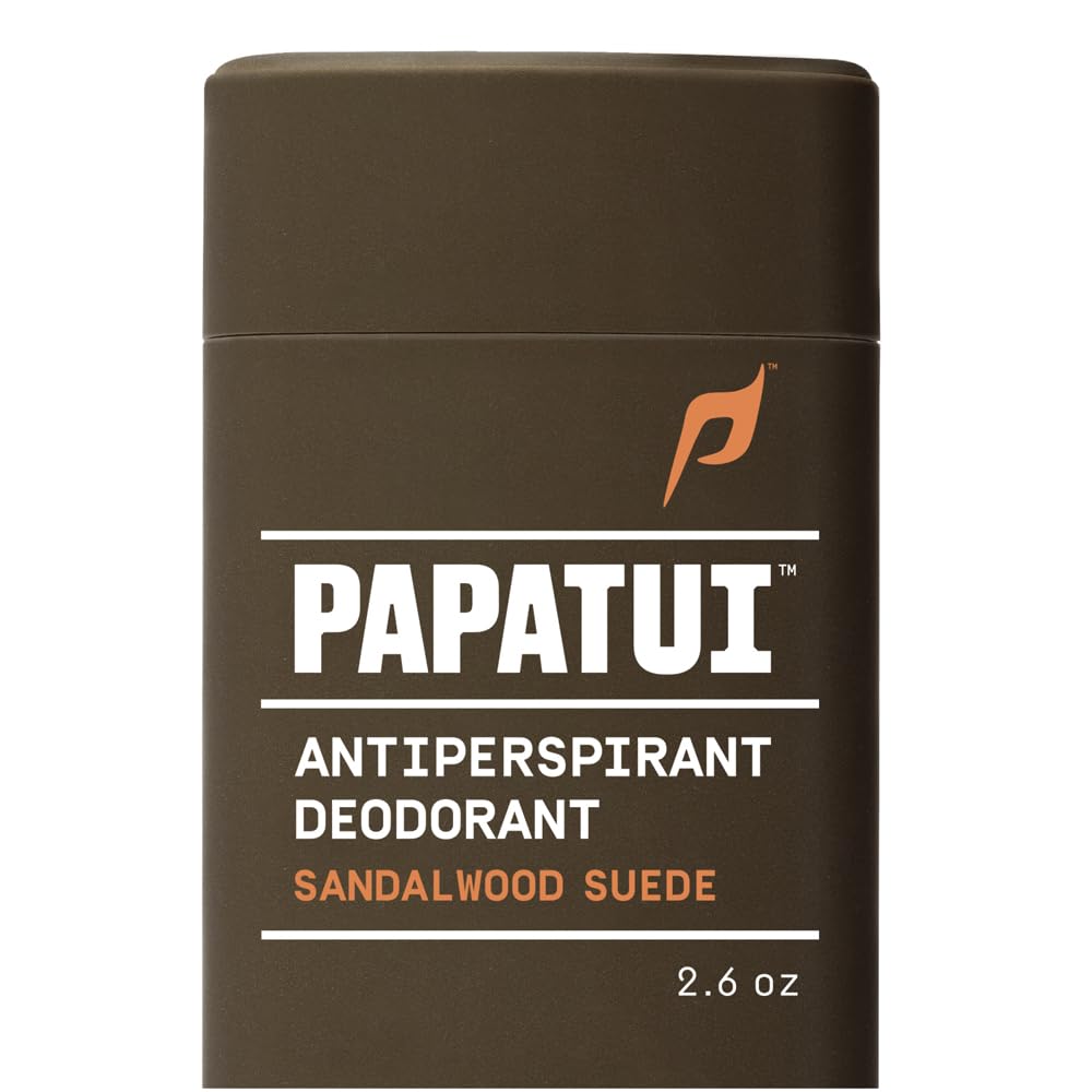 PAPATUI front packaging showing sandalwood suede scent and benefit of long-lasting protection