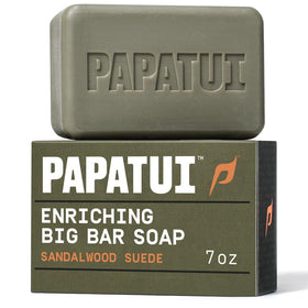PAPATUI front packaging showing sandalwood suede and 7 oz size for easy recognition