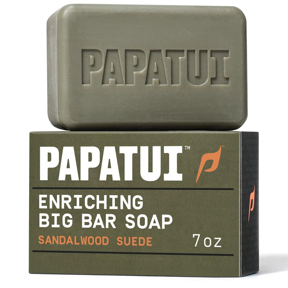 PAPATUI front packaging showing sandalwood suede and 7 oz size for easy recognition