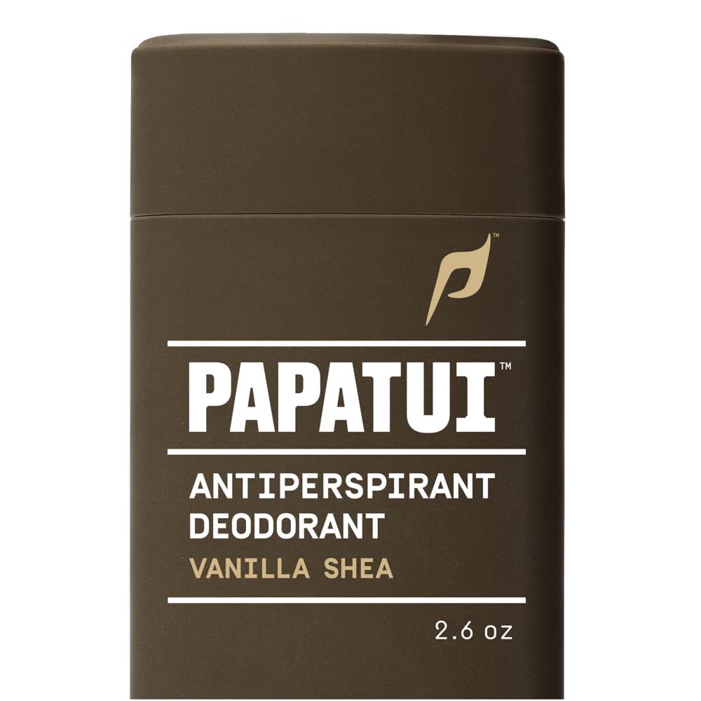 PAPATUI front packaging showing vanilla shea scent and compact 2.6 oz size for confidence
