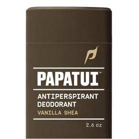 PAPATUI front packaging showing vanilla shea scent and compact 2.6 oz size for confidence