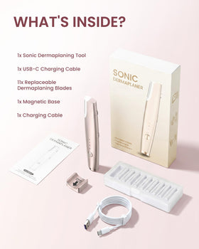PAPMINI travel layout with USB cable and replacement blades for portable skincare routine