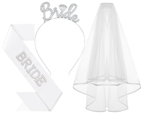 Papoopy front view of headband sash and veil showing elegant silver finish and wearable comfort