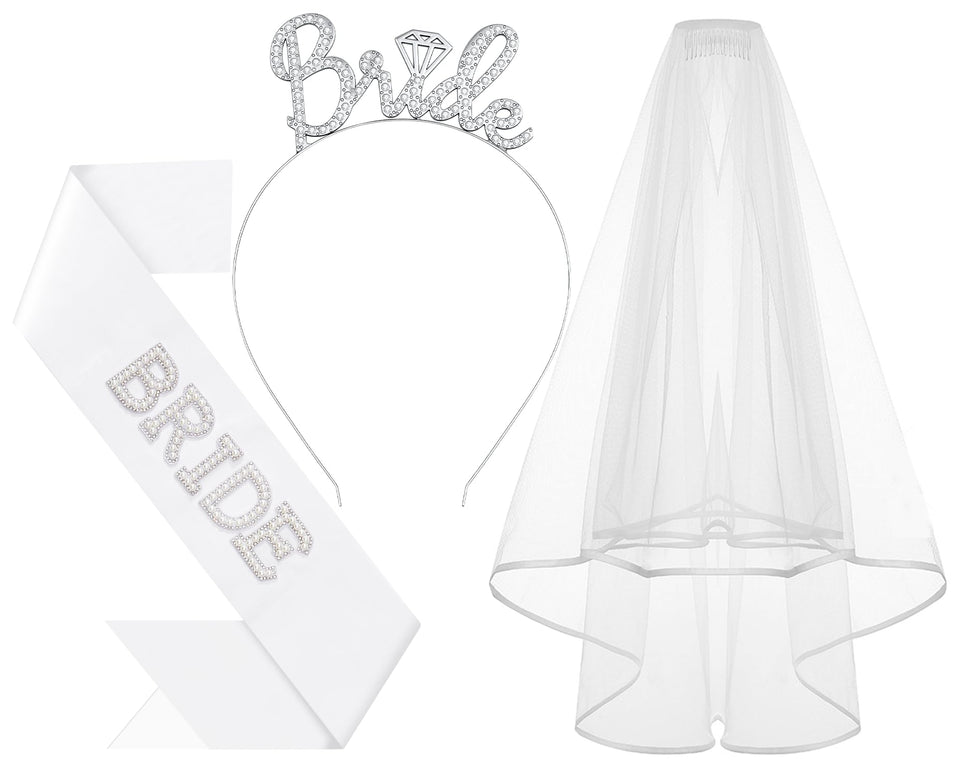 Papoopy front view of headband sash and veil showing elegant silver finish and wearable comfort