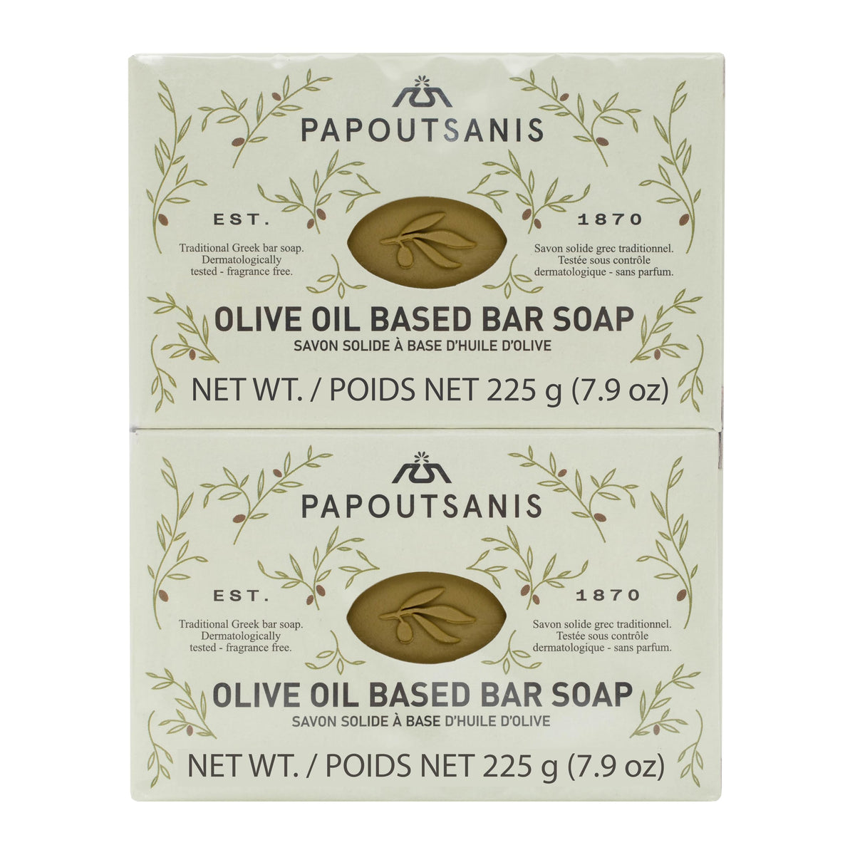 Papoutsanis front packaging showing unscented pack and pack of four benefit