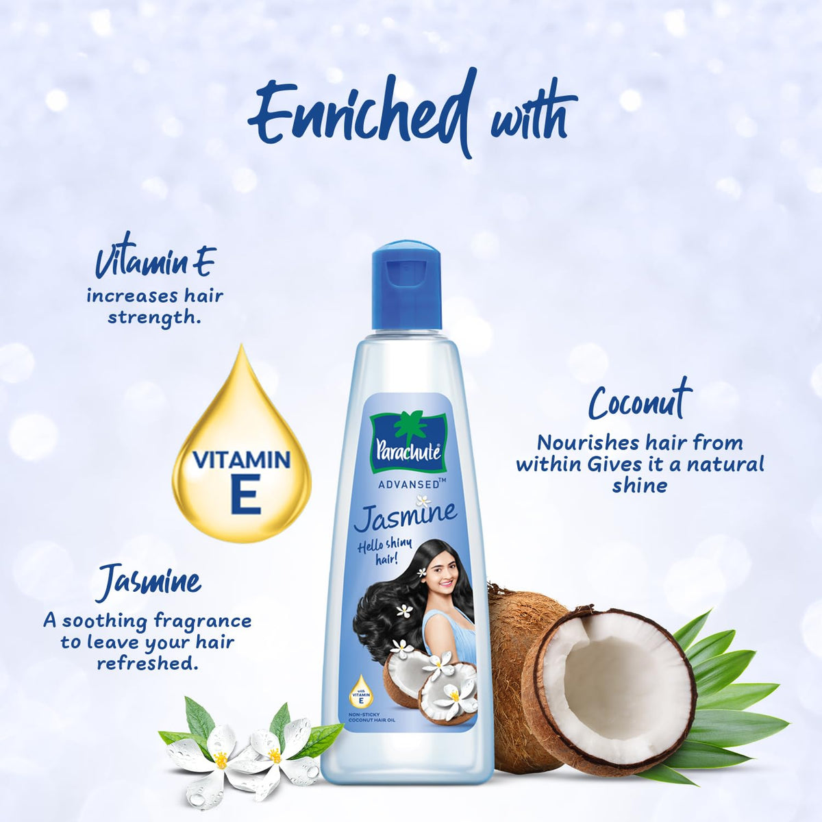 Parachute Advansed before and after hair comparison showing smoother strands benefit