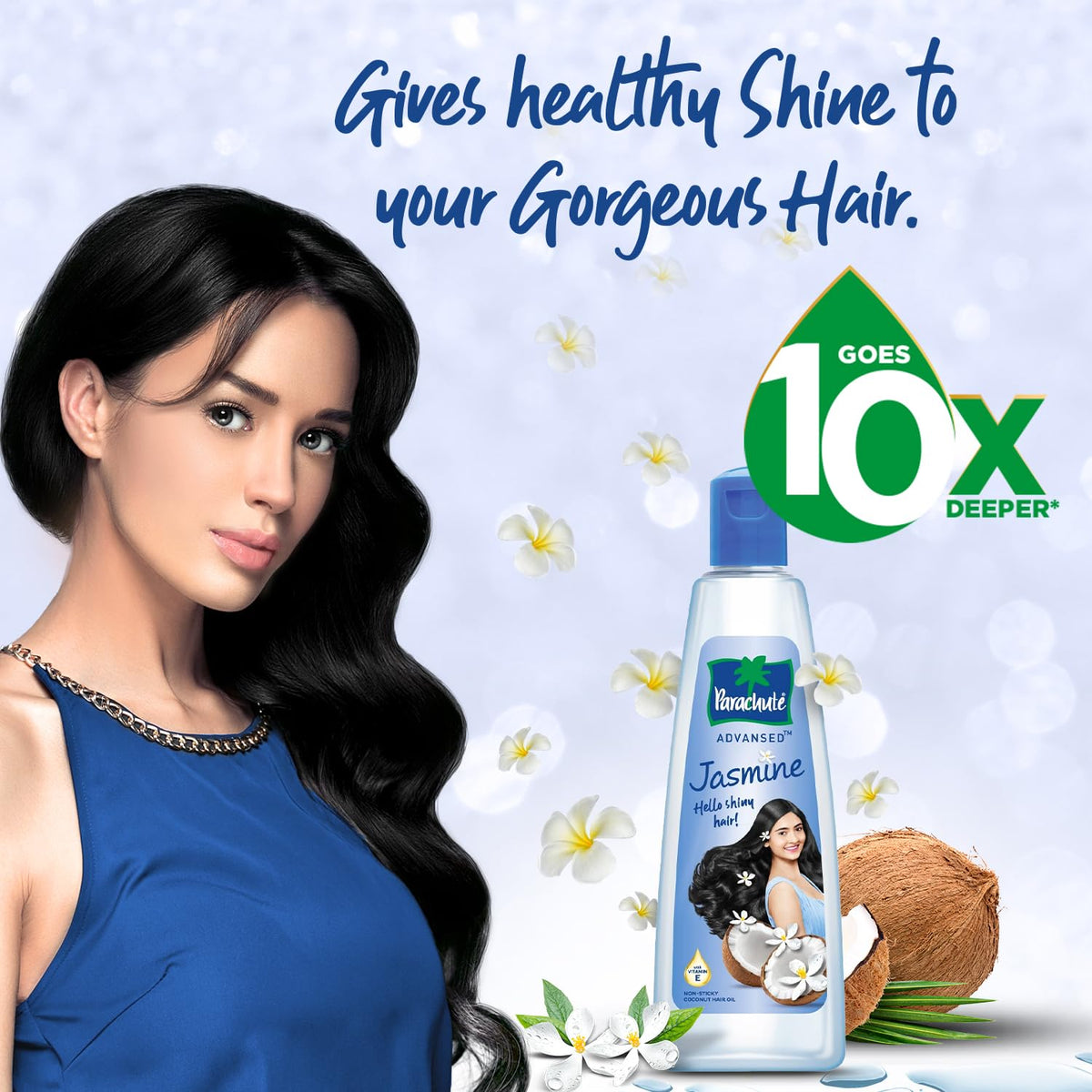 Parachute Advansed being applied to hair ends showing nourishment benefit