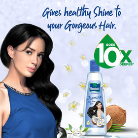 Parachute Advansed being applied to hair ends showing nourishment benefit