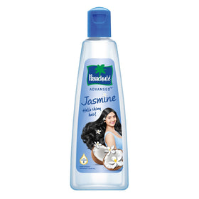 Parachute Advansed label close-up highlighting jasmine and vitamin E benefit