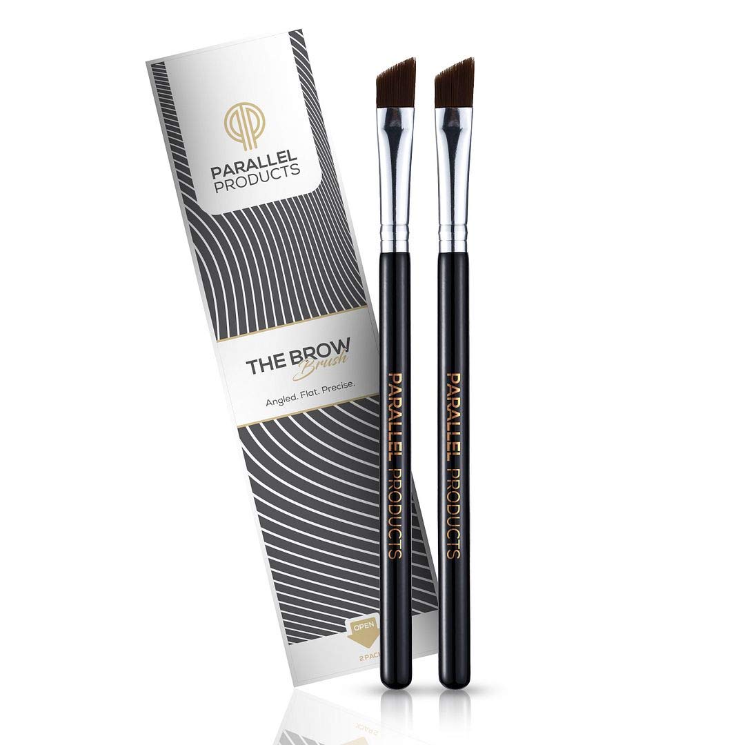 PARALLEL PRODUCTS front view of two brow brushes showing packaging and neat presentation benefit