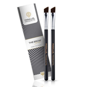 PARALLEL PRODUCTS front view of two brow brushes showing packaging and neat presentation benefit