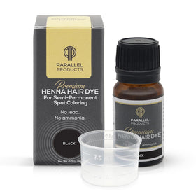 Parallel Products front packaging showing black spot henna for precise root coverage