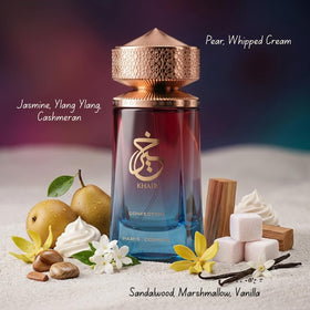 Paris Corner Khair Confection ingredients display with pear and vanilla to show gourmand character