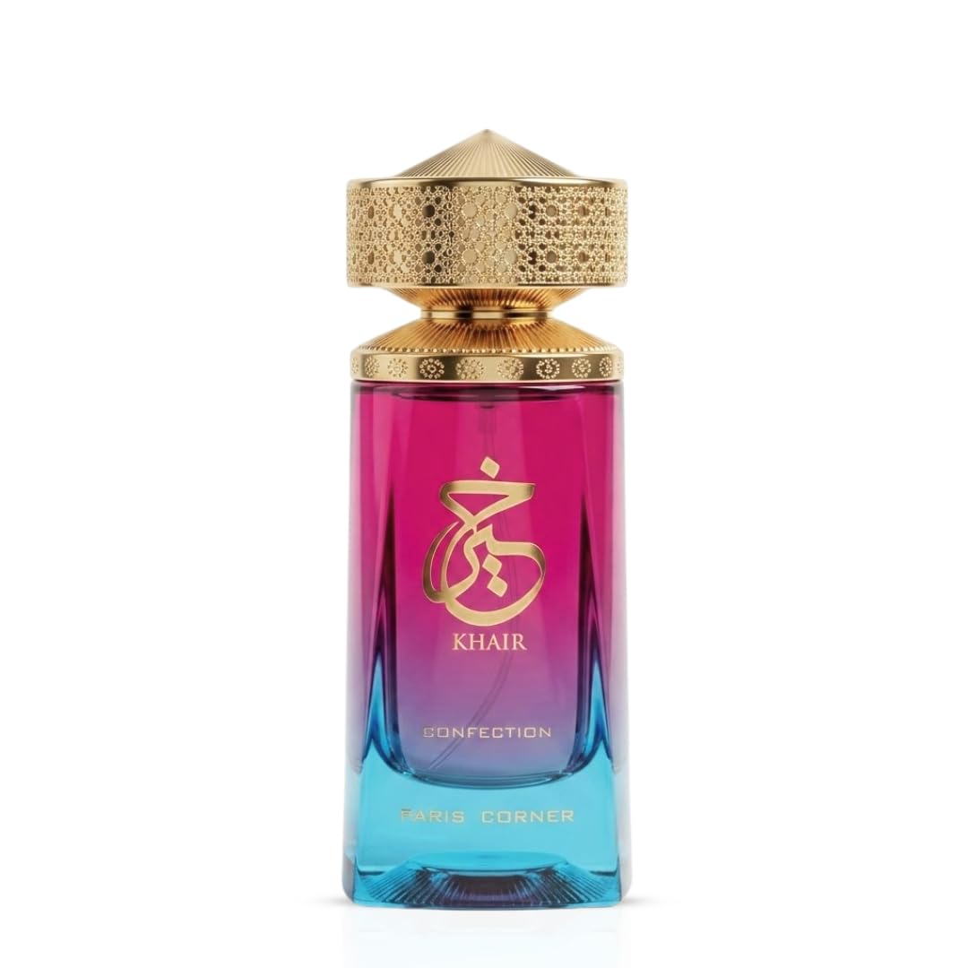 Paris Corner Khair Confection side label close-up highlighting fragrance name and notes