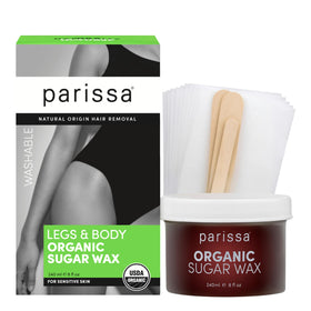 Parissa front packaging showing organic sugar wax and kit benefits
