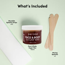 Parissa reusable epilation strips and wooden spatulas displayed neatly