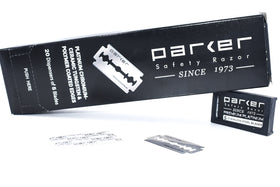 Parker blades mounted in a safety razor demonstrating smooth shaving glide