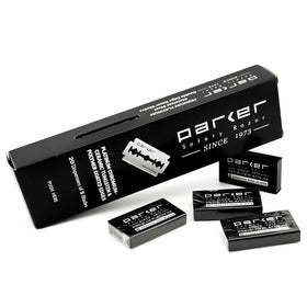 Parker front packaging showing 100 DE blades and value pack convenience