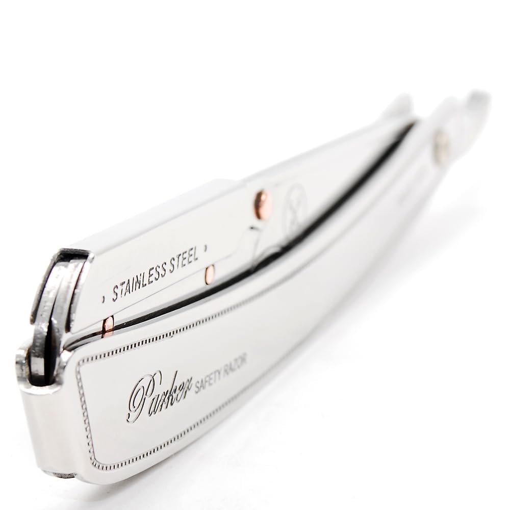Parker SRX close-up of clip arm locking blade securely for safer, precise shaving