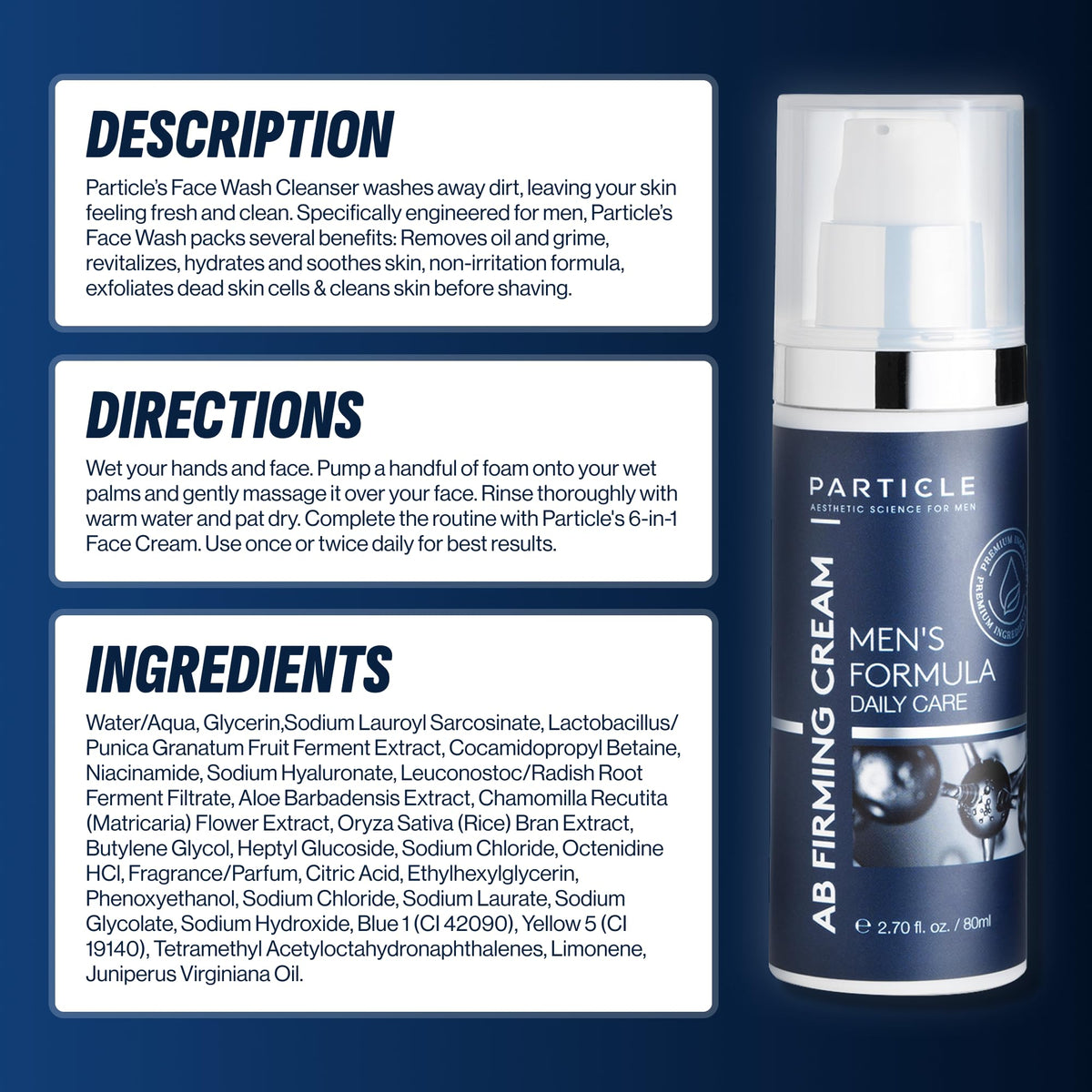 Particle bottle beside shaving kit suggesting pre- or post-shave use