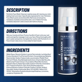 Particle bottle beside shaving kit suggesting pre- or post-shave use