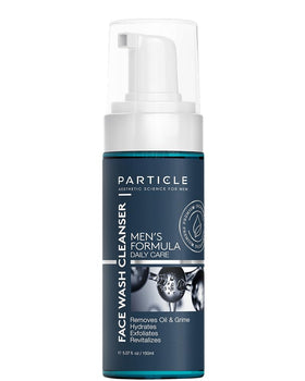 Particle front packaging showing bottle and brand, conveys trust and clarity