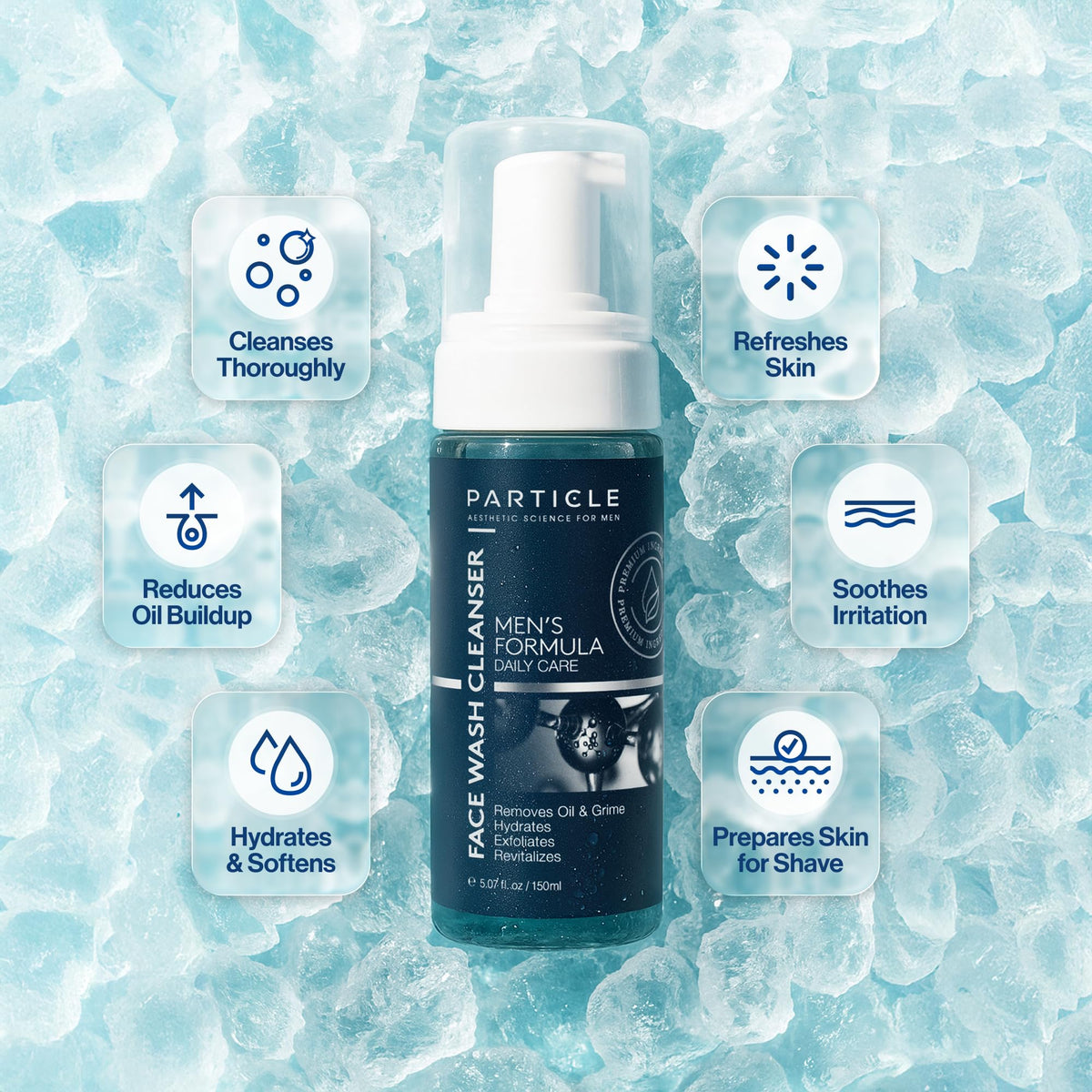 Particle foam texture close-up demonstrating rich lather and easy spread