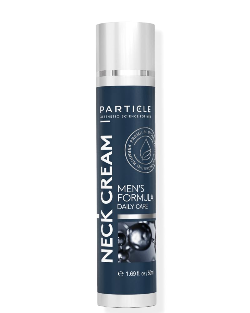 Particle neck cream front tube showing clean packaging and easy use benefit