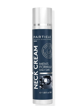 Particle neck cream front tube showing clean packaging and easy use benefit