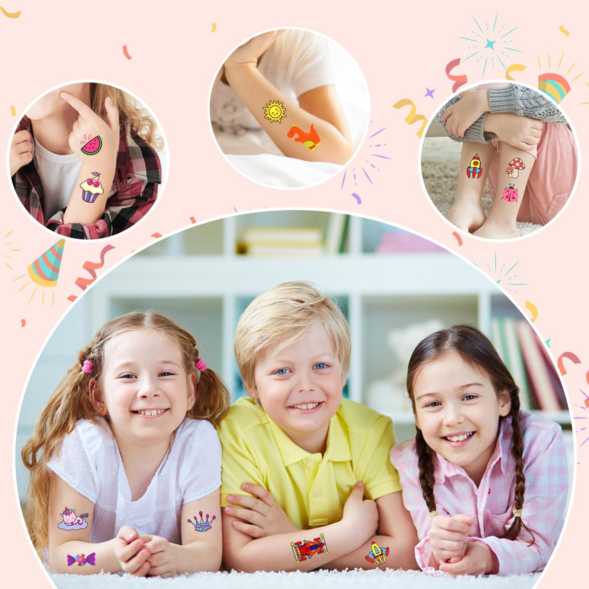 PARTYWIND lifestyle scene of birthday table with tattoos as goodie bag favors