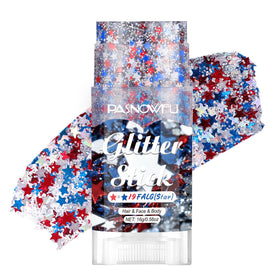 PASNOWFU front packaging glitter stick showing patriotic colors and compact design for easy use