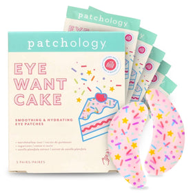 Patchology front packaging showing birthday cake inspired patch benefits