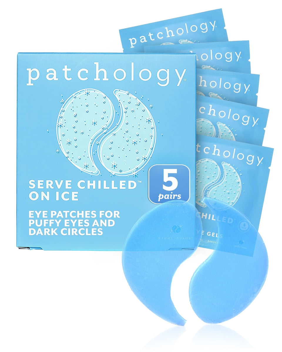 Patchology front box packaging showing five pairs, convenient travel-ready refresh