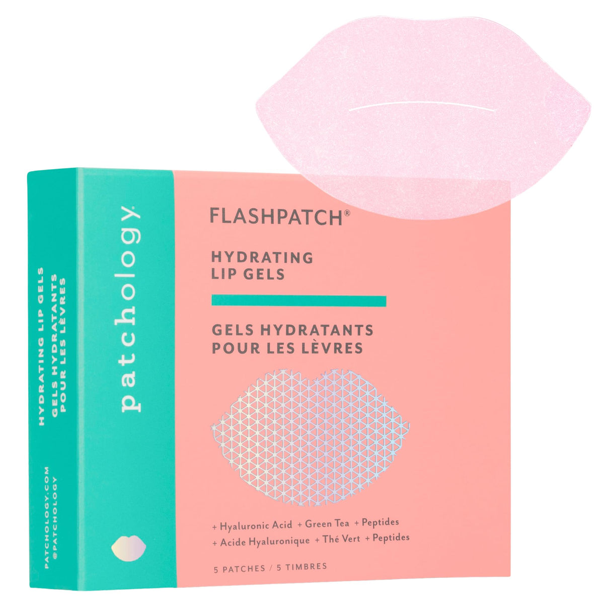 Patchology front packaging showing five-count lip masks and quick hydration benefit
