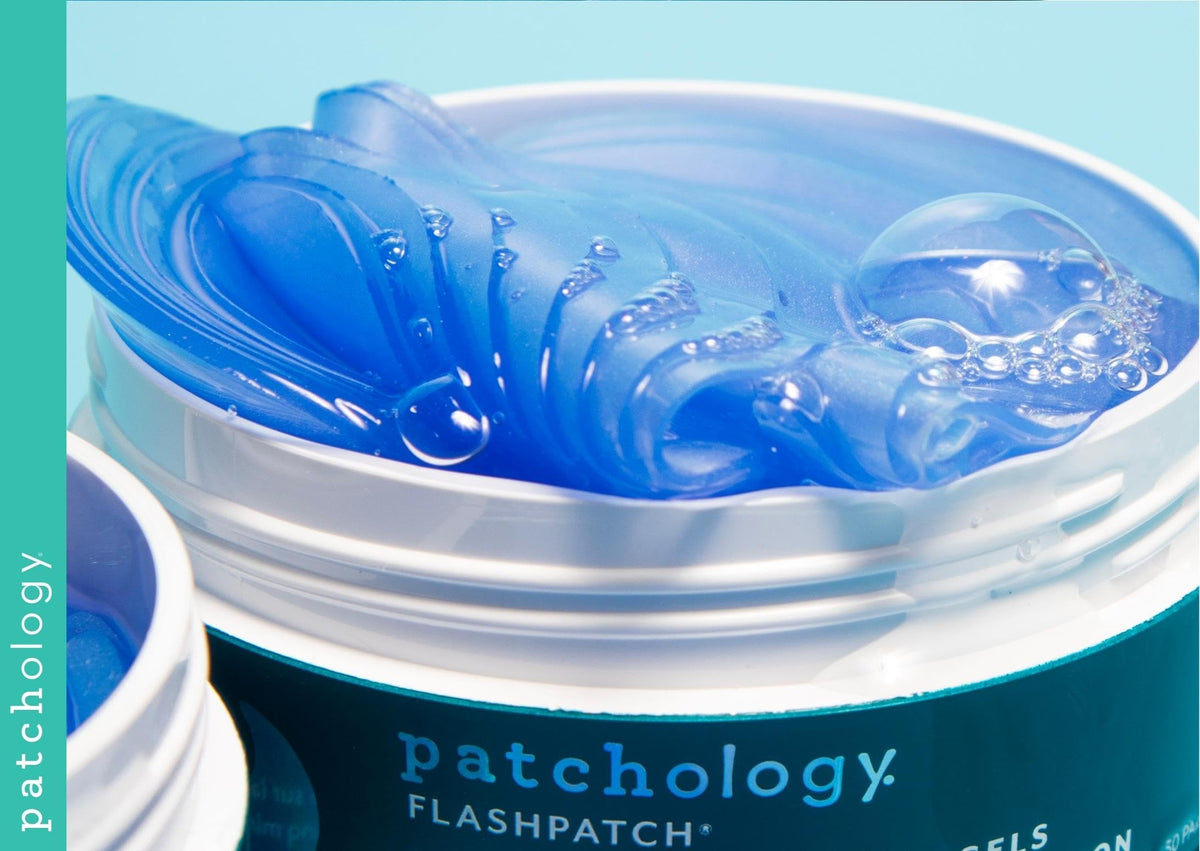 Patchology ingredients flatlay featuring retinol squalane peptides