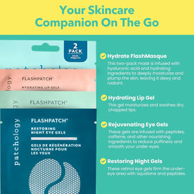 Patchology kit placed in travel bag for on the go hydration convenience