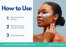 Patchology patch applied under-eye demonstrating smoothing benefit