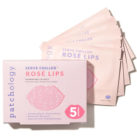 Patchology front packaging showing five sealed strawberry lip masks for quick hydration