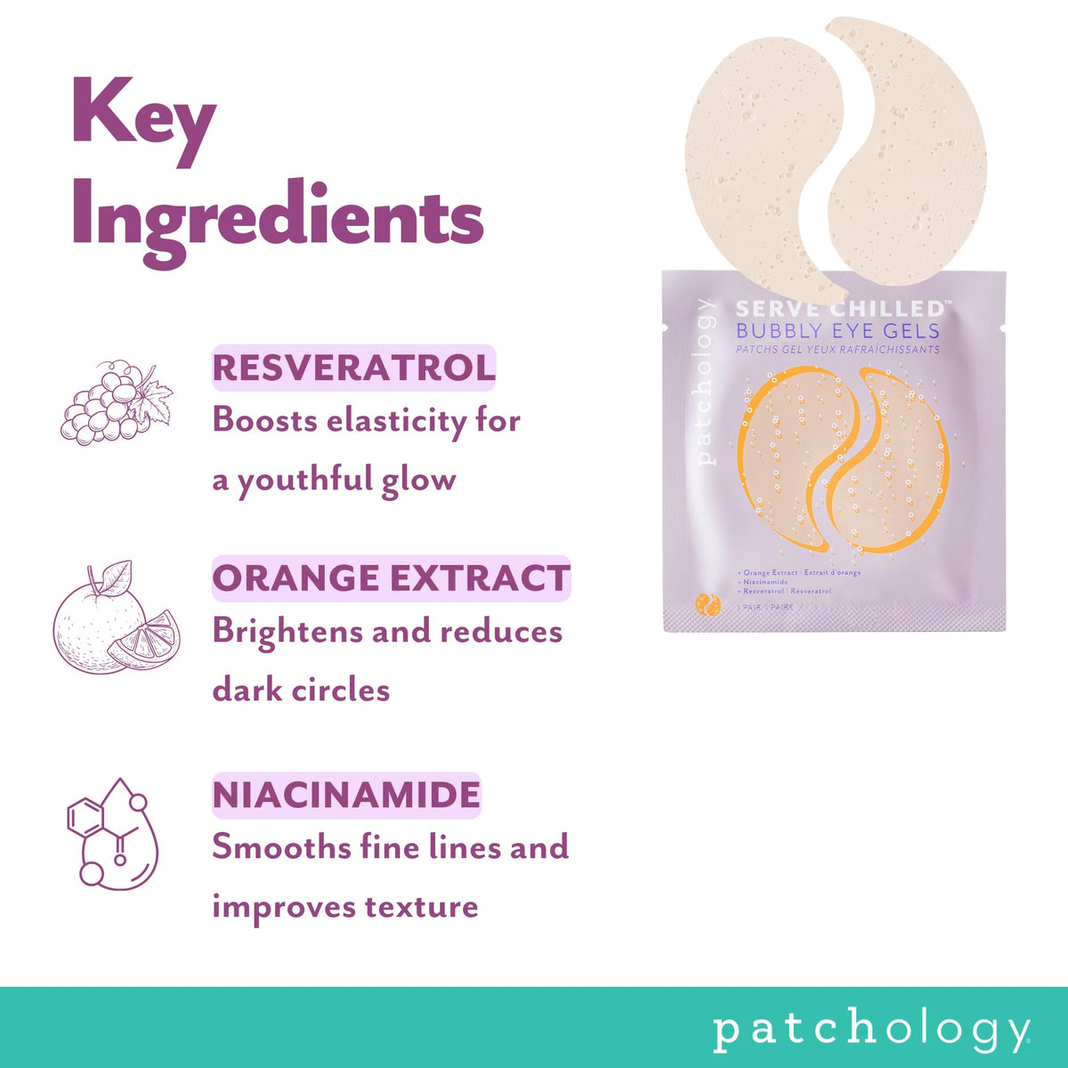 Patchology product label and ingredient list highlighting niacinamide